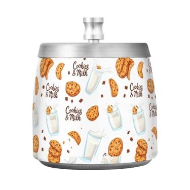 Imagem de Burbuja Cinzeiro de leite de biscoitos de chocolate com tampa para cigarro interno sem fumaça cinzeiro de charuto de aço inoxidável para mesa de escritório em casa, inodoro