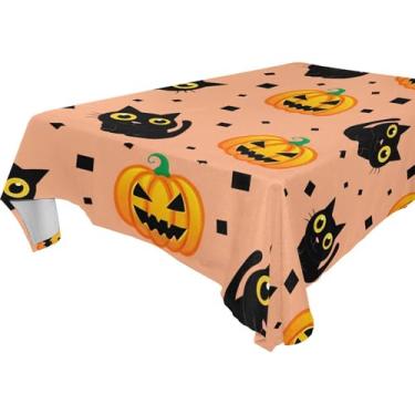 Imagem de Burbuja Toalha de mesa Black Cats Pumpkins, toalha de mesa retangular, anti-rugas, grossa para decoração de jantar, cozinha, festa, 152 x 228 cm