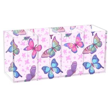 Imagem de Burbuja Porta-canetas de acrílico Butterflies com 4 compartimentos, suporte de lápis transparente para pincéis de maquiagem, acessórios de mesa de escritório em casa