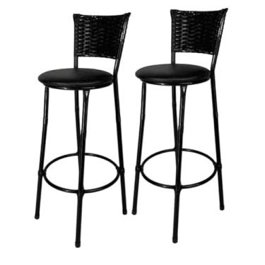 Imagem de KIT 2 Banquetas Junco Fibra Sintetica Reforçada 90cm Cozinha Balcao Bancada, Assento de Fibra Sintética (Junco)