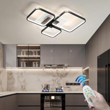 Imagem de Luminária de teto moderna LED 110cm preta, lustre moderno em acrílico, luminária de teto moderna para sala de estar, luminária de teto regulável com controle remoto, moldura quadrada de 5 po