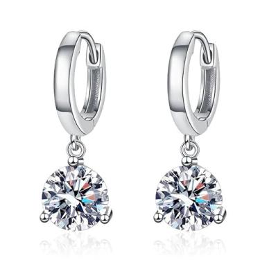 Imagem de Brinco S925 Brincos de prata esterlina 1 quilate brincos clássicos de moissanita de três garras de argola D cor D brincos de moissanite para presente, médio, prata, moissanite, Medium, Prata,