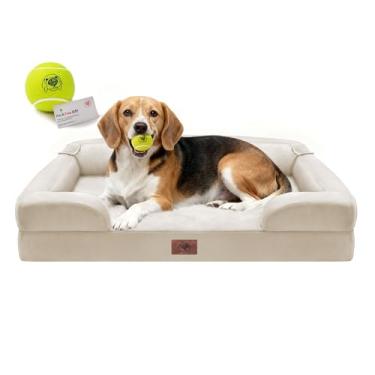 Imagem de Camas ortopédicas para cães grandes e médios, sofá-cama grande de espuma viscoelástica impermeável com capa lavável removível, brinquedo de bola de tênis, 91 x 69 cm