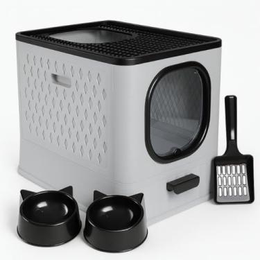 Imagem de Caixa de Areia Fechada para Gatos Sandbox Furba Aberta e Fechada com Bandeja e Comedouro – Sanitário Moderno e Higiênico(Sandbox Cinza)