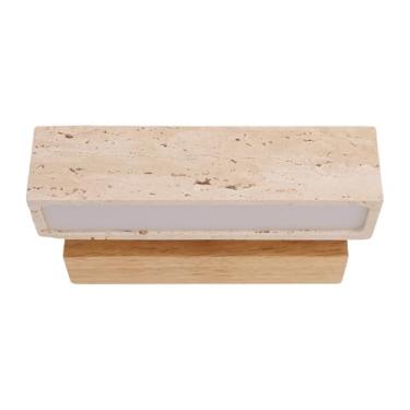 Imagem de Asixxsix Arandelas de parede, lâmpada de parede em pedra travertina giratória a 180° com 3000K, luz de parede para cabeceira de cama em quartos, salas de estar, escadas (Cor Madeira)