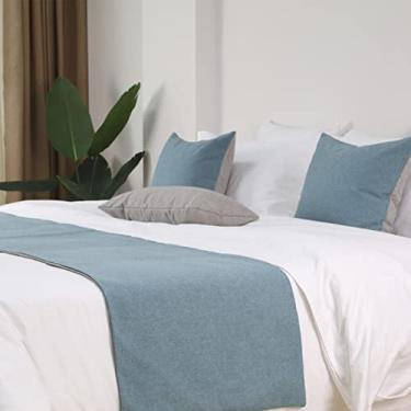 Imagem de Lenços de corredor de cama de hotel, colchas simples, cor sólida, Queen King, lenço, protetor para hotel, casa, pousada, quarto, cama, lenço, decoração-azul-2||45 * 45 cm fronha*1