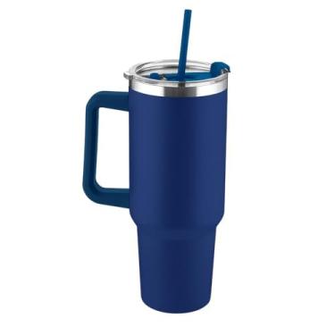 Imagem de Garrafa Térmica Premium, Inox Parede Dupla, 1300ml, Tampa e Canudo PP, Azul, Design Elegante, 31x10cm, Hidratação Contínua