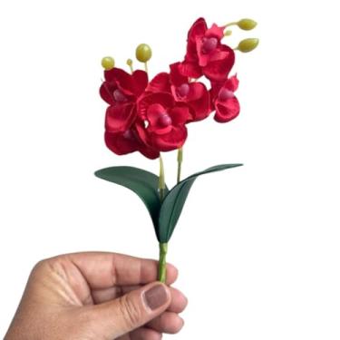 Imagem de Kit com 12 Mini Orquídeas Artificiais Permanentes – Flores Decorativas para Mesa, Sala e Casamento (Vinho)