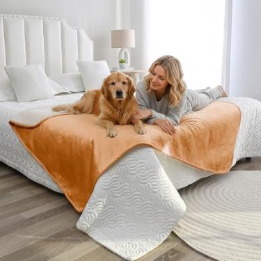 Imagem de Tuffeel Cobertor impermeável para cama, cobertor reversível sherpa amor para casais à prova de cetim, protetor de sofá à prova de vazamento lavável tamanho solteiro 152 x 203 cm, laranja