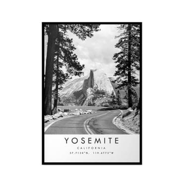 Imagem de Pôster de viagem preto e branco impressão paisagem da cidade do mundo pintura em tela Yosemite imagem de arte de parede decoração de casa (16 x 24 polegadas (40 x 60 cm), moldura para fotos)