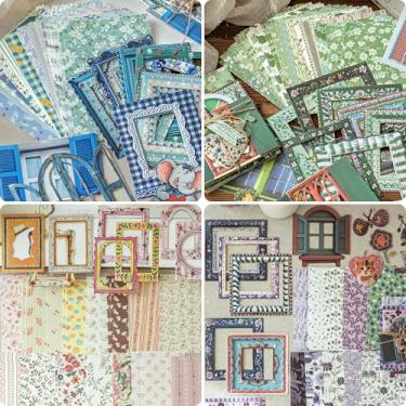 Imagem de 180 peças de papel floral para scrapbook e adesivos de animais, molduras de janela de scrapbook em relevo, 4 pacotes de materiais de scrapbook para diário, enfeites, cartão