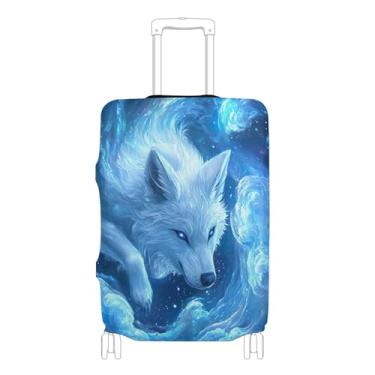 Imagem de Capa de mala fofa protetora de bagagem azul lobo prata nuvem bagagem animal impressão animal acessórios de mala de viagem, P, serve para capa de 45-50 centímetros, Nuvem prateada azul lobo, L 26-28 in