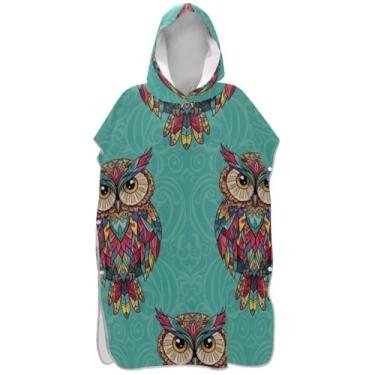 Imagem de Joisal Poncho de surfe plus size trocador de roupão para praia Adul moletom toalha floral vintage corujas étnicas verde unissex adulto poncho com capuz