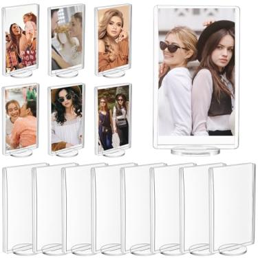 Imagem de MAQUITA 15 porta-retratos de acrílico com base, moldura dupla face transparente de 5 x 7,6 cm, mini molduras quadradas transparentes de acrílico para decoração de mesa de escritório em casa