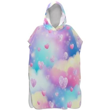 Imagem de Joisal Roupão absorvente para troca de poncho de surfe para toalha de banho com capuz de praia fofo pastel nuvens corações poncho masculino com capuz