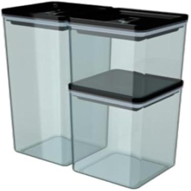 Imagem de Potes plasticos hermeticos pretos para cozinha, alimentos e organizacao, compacto.
