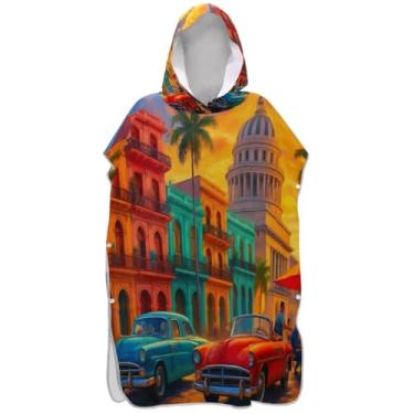 Imagem de Joisal Poncho de surfe vestível para adultos trocador de roupas de banho com capuz toalhas coloridas desenho animado casa carro azul unissex adulto poncho com capuz