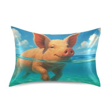 Imagem de Lindas fronhas de cetim de água azul porco engraçado arte fofa resfriamento padrão queen king fronha travesseiro capa de travesseiro tamanho king 101,6 cm x 50,8 cm