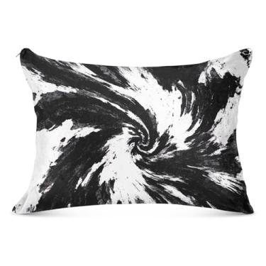Imagem de Capa de almofada decorativa abstrata preta e branca com zíper para o corpo fronha padrão queen king fronha fofa para cama, tamanho king, 50,8 cm x 101,6 cm