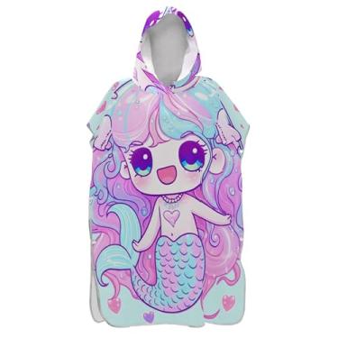 Imagem de TSENQUE Roupão para adultos poncho de surfe praia banho com capuz toalhas leves bonito azul rosa sereia coração homens mulheres poncho com capuz