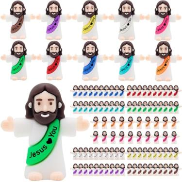 Imagem de Owurha 100 peças de bonecos do pequeno Jesus, mini Jesus te amo, design original, estatuetas minúsculas de Jesus a granel para esconder e buscar, lembrancinhas de festa religiosas, presentes de