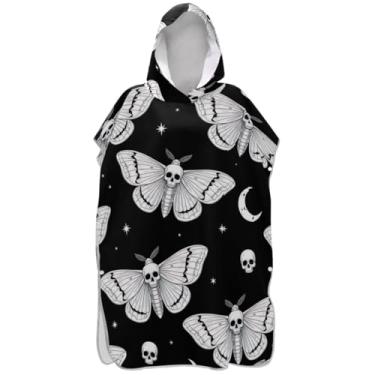 Imagem de Joisal Roupão para adultos poncho de surfe praia moletom toalha floral plus size homens mulheres poncho com capuz mariposas brancas crânio preto