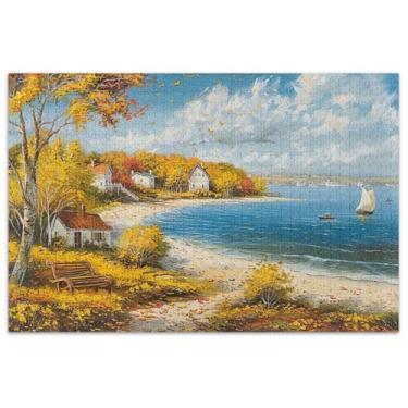 Imagem de Cena de outono paisagem de praia quebra-cabeça adulto 1000 peças quebra-cabeças amigos família presentes difíceis quebra-cabeça brinquedo arte