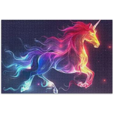 Imagem de Unicórnio Rainbow Light Quebra-cabeça 1000 peças para adultos arte floral pintura mordaça presente quebra-cabeça presentes para amantes de quebra-cabeça, 75 x 40 centímetros