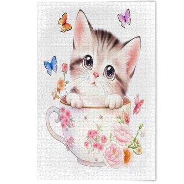 Imagem de Kitten Cup Cat Cute Animal Jigsaw Puzzle 500 Pieces Adults Landscape Animal Art Nature Fun Puzzles Family White Elephants Gifts, 500 Pieces, 20.5" x 14.9"
