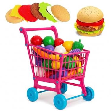 Imagem de Carrinho Mercado Compras + Verduras e hambúrguer Brinquedo