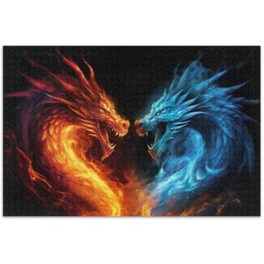 Imagem de Dragons Fighting Flames Quebra-cabeça 500 peças adultos paisagem floral família quebra-cabeças elefantes brancos presentes
