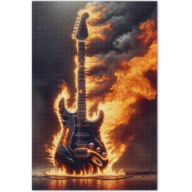 Imagem de Guitar on Fire Instrumento Musical Adultos Quebra-cabeça 1000 Peças Presentes Elefante Branco Engraçado Presente de Mordaça Quebra-cabeça Arte Brinquedo Pintura