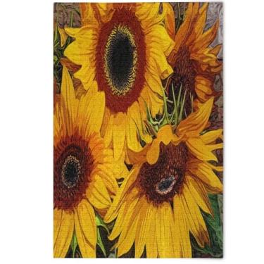 Imagem de Quebra-cabeça floral vintage girassóis 1000 peças adultos, presentes de festa de elefante branco arte quebra-cabeças duros flor pintura animal, 1000 peças, 75 x 50 cm