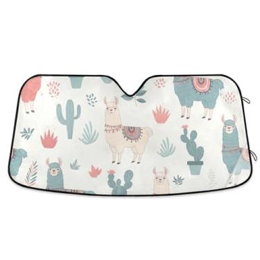 Imagem de Guarda-sol de carro pastel personalizado Lhamas Para-brisa Engraçado Dobrável Caminhão Carro Sombras para Janelas Frontais Protetor M, 139,7 cm x 70,1 cm