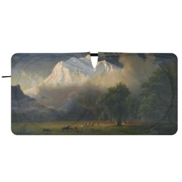 Imagem de Guarda-sol personalizado Bierstadt Albert Mount Adams paisagem para para-brisa de carro protetor solar dobrável engraçado para para-brisa dianteiro de carro impressões de animais, 81 cm x 157 cm
