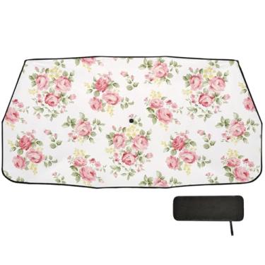 Imagem de Guarda-sol floral flor rosa para para-brisa de carro cobertura completa escudo térmico de carro 147 x 75 cm proteção solar interior automotivo