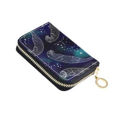 Imagem de Carteira divertida feminina com zíper e bloqueio de RFID, lindas lontras, azul marinho, porta-moedas com zíper