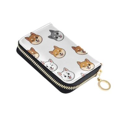 Imagem de Carteiras de cartão de crédito com bloqueio de RFID, carteira de couro fofa para mulheres, carteira masculina com zíper e bolso para moedas, lindos desenhos animados Shiba Inu Dogs
