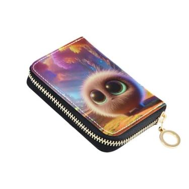 Imagem de Carteira floral feminina de couro com bloqueio de RFID, carteira de cartão de crédito fofa com animação 3D com zíper e bolso para moedas