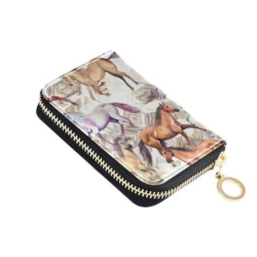 Imagem de Carteira feminina de couro com estampa de animais de corrida e cartões de crédito com bloqueio de RFID e zíper