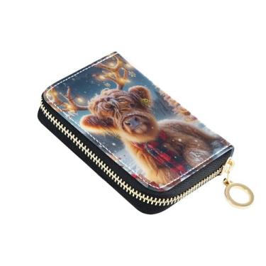 Imagem de Carteiras de cartão de crédito com bloqueio de RFID, carteira feminina fofa com zíper e bolso para moedas, linda vaca Highland Christmas