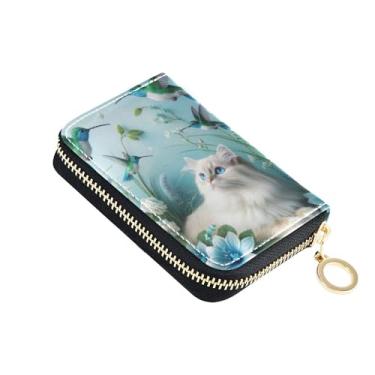 Imagem de Carteira feminina floral azul com zíper para cartão de crédito, bloqueio de RFID, carteira colorida de viagem com zíper