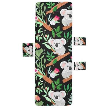 Imagem de Lindas capas de cadeira de praia com folhas de flores coalas escuras toalha de cadeira de praia com bolso superior ajustado espreguiçadeira de praia ao ar livre 216 cm x 76 cm