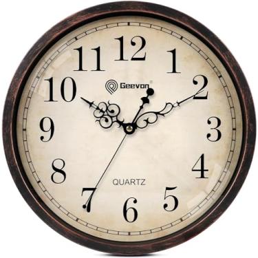 Imagem de Geevon Relógio de parede retrô silencioso de 30 cm, sem tique-taque, relógio vintage rústico de quartzo, relógio de parede operado por bateria para cozinha/escritório/sala de aula/quarto/decoração de