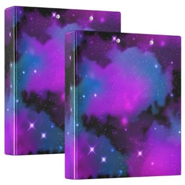 Imagem de Fichário Galaxy Purple Stars Fog com 3 anéis de 3 cm comporta 200 folhas, 3 pastas de anéis, fichário de escritório com 31,5 x 27 x 6 cm, pacote com 2