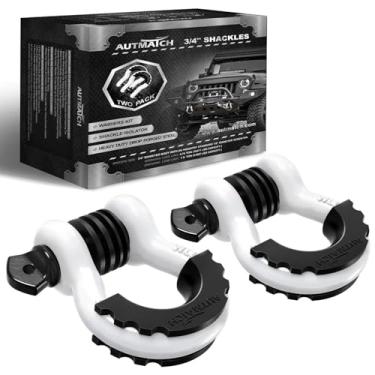 Imagem de AUTMATCH Manilha de anel D de 3/10.2 cm (pacote com 2) Resistência à ruptura de 41,887Ibs com pino de parafuso de 7/20.3 cm e kit de arruelas isoladoras de manilha para recuperação de veículo off-road