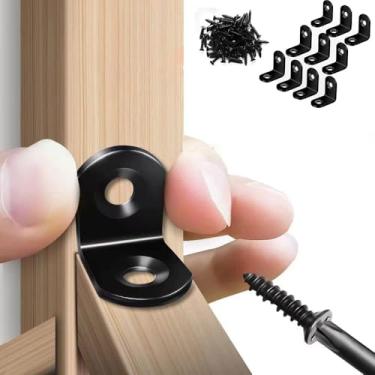 Imagem de 10 peças G suportes de canto de aço inoxidável preto ângulo reto de 90 graus 20 mm x 20 mm com 20 parafusos para prateleiras armários, preto