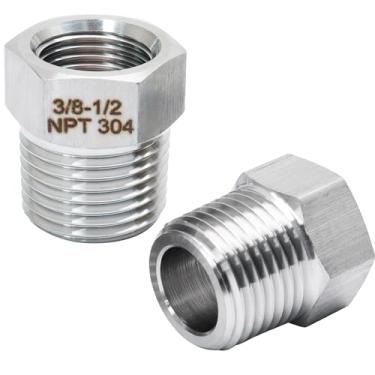 Imagem de Biaungdo 2 peças 1/5.1 cm NPT macho para 3/20.3 cm NPT fêmea redutor bucha hexagonal, adaptador redutor de aço inoxidável, encaixe de tubulação, redutor de bucha hexagonal com fitas