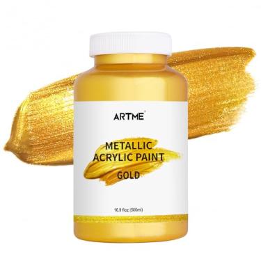 Imagem de ARTME Tinta acrílica ouro metálico, 500 ml, frasco grande, tinta de folha de ouro para pintura artística, artesanato, não tóxica, tintas douradas que não desbotam, ideal para tela, madeira, móveis