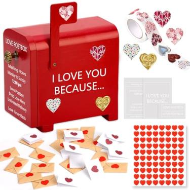 Imagem de Caixa postal de amor romântico com 50 mini notas de amor e envelopes 80 adesivos de coração e adesivos de coração de dia dos namorados rolo eu te amo porque presentes de relacionamento de longa